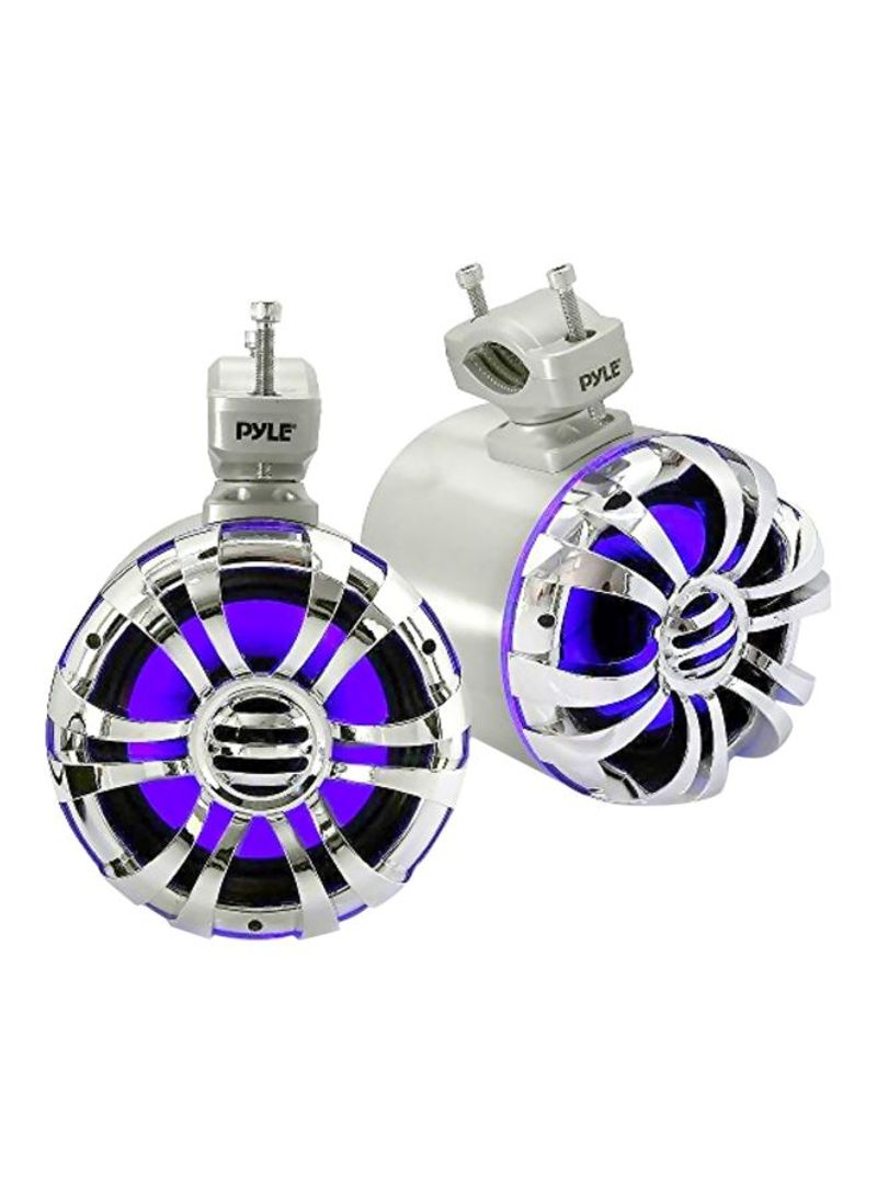 Weather Resistant Outdoor Audio Stereo Speakers With LED Lights PLMRWB60L White/Silver/Blue