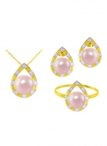 3-Piece 18 Karat Solid Gold 0.32 Carat Diamonds With 7 mm Pearl Drop Jewellery