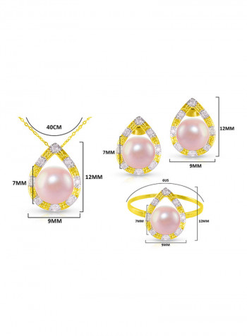 3-Piece 18 Karat Solid Gold 0.32 Carat Diamonds With 7 mm Pearl Drop Jewellery