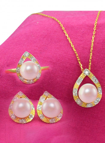 3-Piece 18 Karat Solid Gold 0.32 Carat Diamonds With 7 mm Pearl Drop Jewellery
