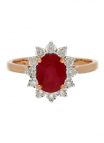 18 Karat Rose Gold 0.10Ct Diamond And Ruby Stone Studded Ring