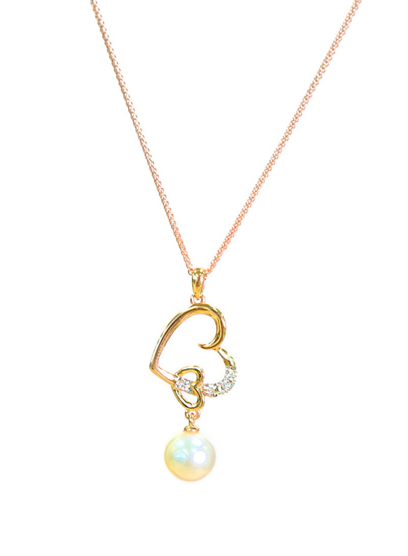 18K Gold Pearl Pendant With Diamond Necklace