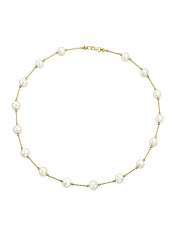 14K Gold Freshwater Cultured Pearl Bar Necklace
