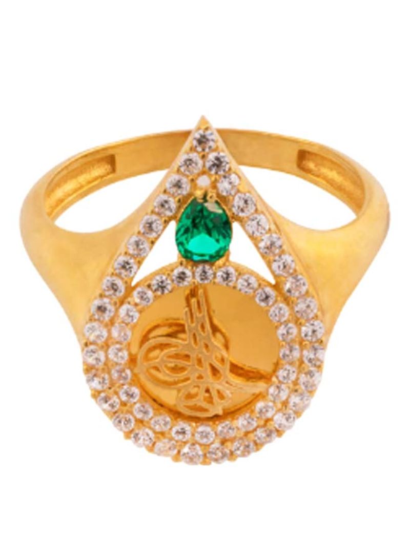 22K White Sapphire And Green Quartz Gold Ring