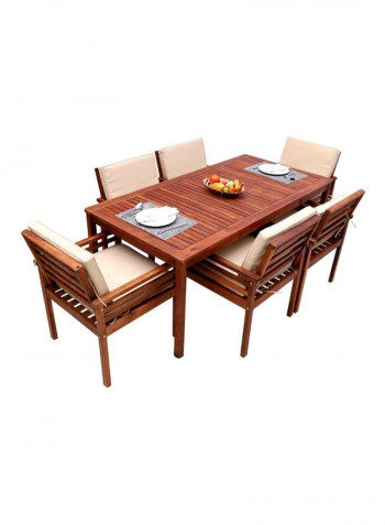 7-Pieces Acacia Wood Garden Dining Set Brown Table Size:74x90x180cm,Chair Size:84x60x60cm.cm