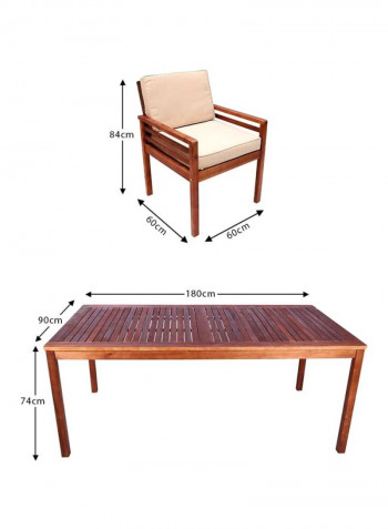 7-Pieces Acacia Wood Garden Dining Set Brown Table Size:74x90x180cm,Chair Size:84x60x60cm.cm