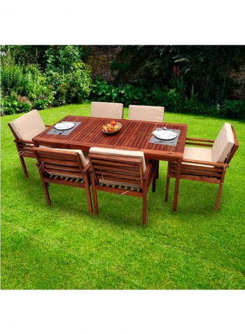 7-Pieces Acacia Wood Garden Dining Set Brown Table Size:74x90x180cm,Chair Size:84x60x60cm.cm