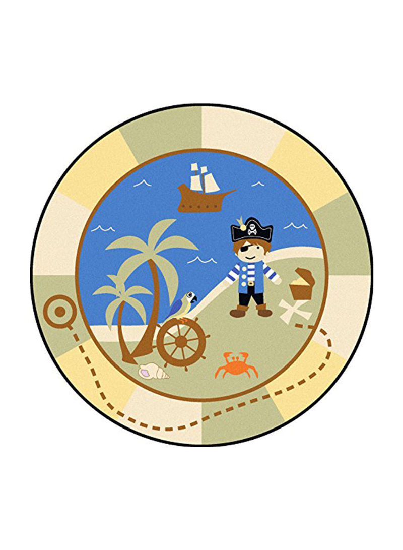 Kid Essentials Active Play And Juvenile Round Lil Pirate Area Rug Yellow/Blue 231.14centimeter