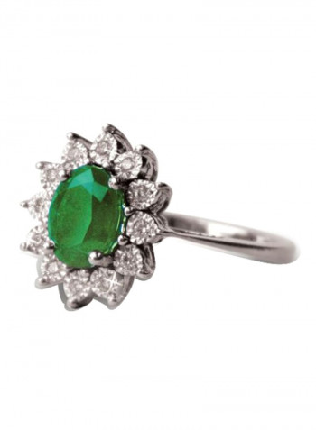0.07 Ct Diamond Studded Emerald Ring