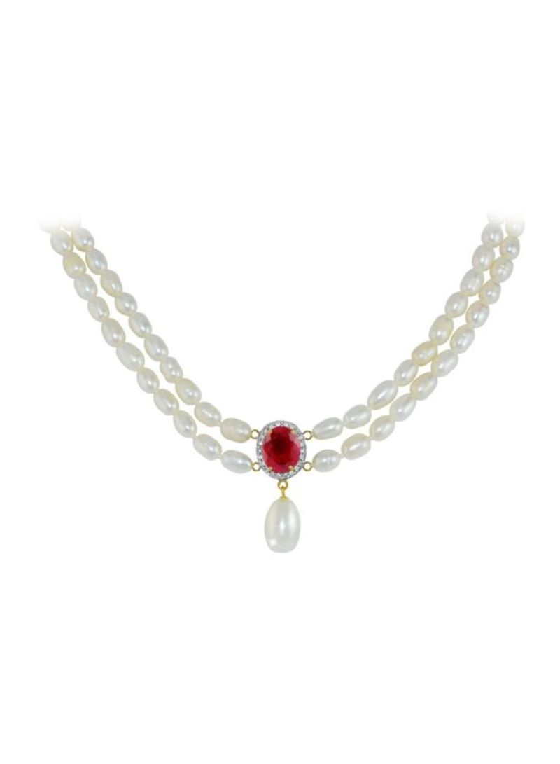 18 Karat Gold Diamonds Oval Ruby And Pearl Necklace