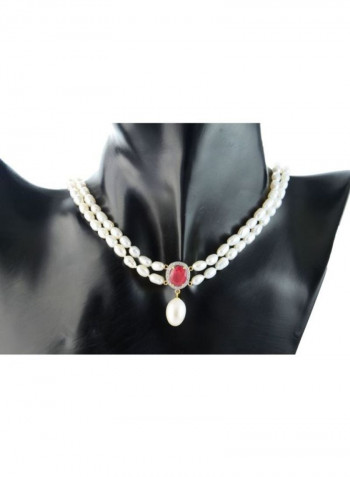 18 Karat Gold Diamonds Oval Ruby And Pearl Necklace