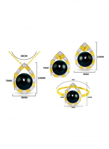 3-Piece 18 Karat Solid Gold 0.32 Carat Diamonds With 7 mm Pearl Drop Jewellery