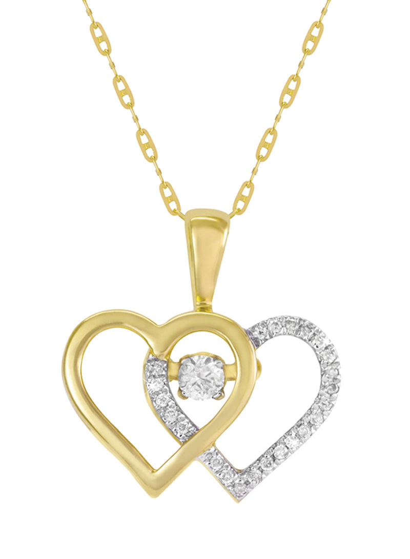 Yellow Gold 0.15 Carat Diamond Valentine Double Heart Pendant