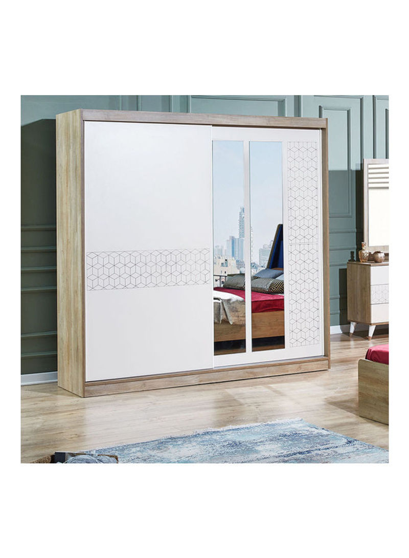 Pandora Sliding Door Wardrobe With Mirror White/Beige 206x60x207cm