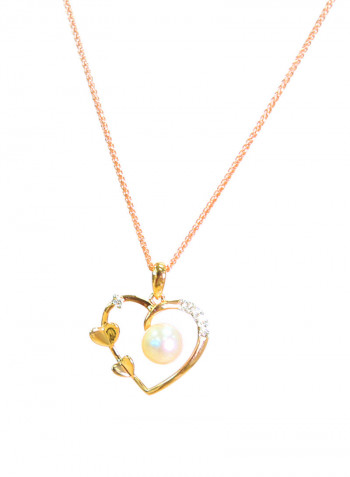 18K Gold Pearl Pendant With Diamond Necklace