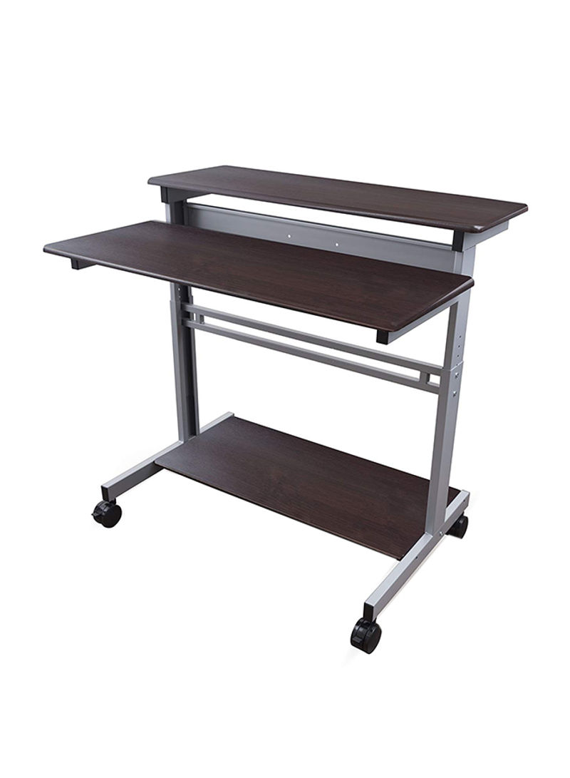 Ergonomic Standing Desk With Shelves Silver/Dark Walnut
