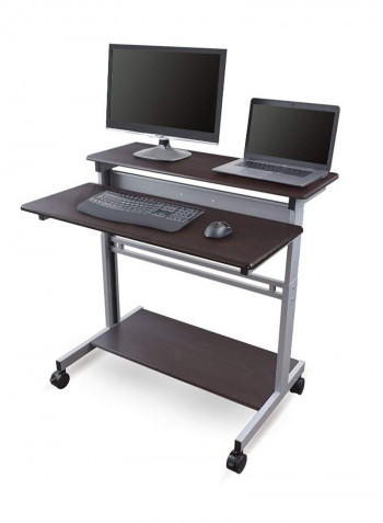 Ergonomic Standing Desk With Shelves Silver/Dark Walnut