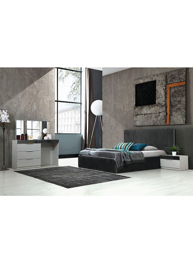 Porto King Bed With Dressing Mirror And Pouf Grey 205x216x115cm