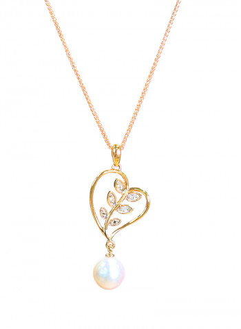 18K Gold Pearl Pendant With Diamond Necklace