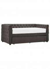 Tufted Nailhead Chesterfield Trundle Daybed Dark Grey