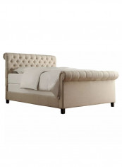 Oxford Rolled Top Tufted Sleigh Bed Frame Without Mattress Beige 200 x 200centimeter