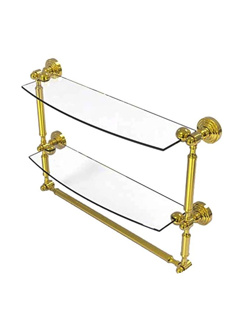 Waverly Place Collection Two Tiered Integrated Towel Bar Glass Shelf Polished Brass 18inch