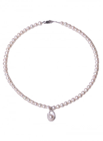 18K White Gold Freshwater Pearl With Diamond Necklace