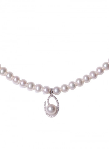 18K White Gold Freshwater Pearl With Diamond Necklace