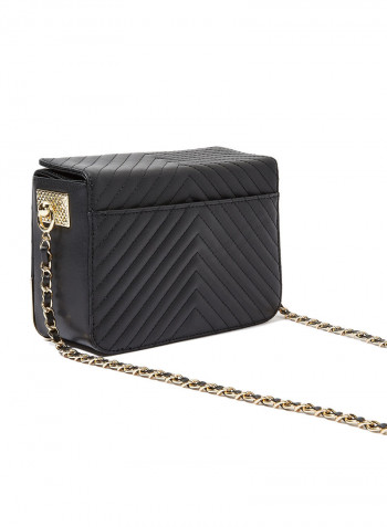 Leather Hand Bag With Metal Chain Black
