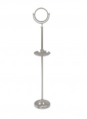 Adjustable Height Floor Standing Make-Up Mirror Satin Nickel