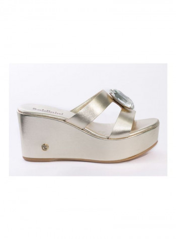 Leather Wedge Sandals Gold/Clear