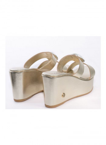 Leather Wedge Sandals Gold/Clear