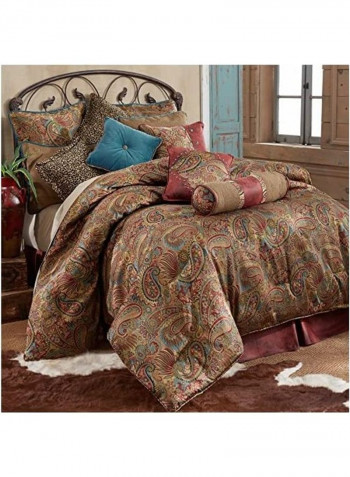 4-Piece San Angelo Western Comforter Set Cotton Brown/Red/Blue Super King