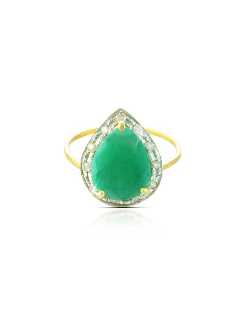 18k Gold 10mm Genuine Drop Cut Emerald 0.12Ct Genuine Diamonds Ring
