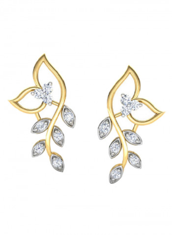 18K Gold Exquisite Design Leaf Diamond Earring