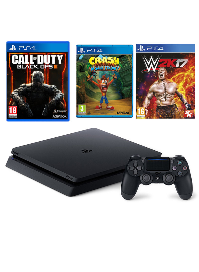 PlayStation 4 Slim 500GB Console With 3 Games (Crash Bandicoot, Call of Duty: Black Ops 3 and W2K 17)