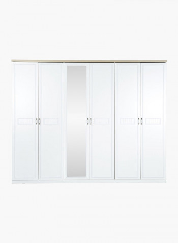 6-Door Wardrobe With Mirrors White 261 x 209 x 63centimeter