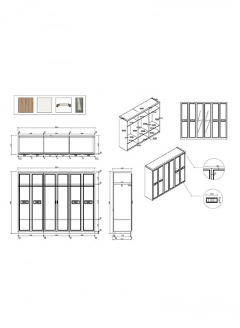 6-Door Wardrobe With Mirrors White 261 x 209 x 63centimeter