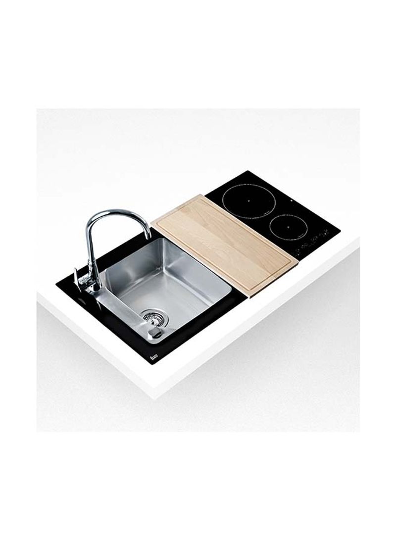 Compact Lux 1B 1D 2I Inset Stainless Steel And Glass Sink With One Bowl And Two Induction Hobs (Right Hand) Black Glass 1000x520x200mmmm
