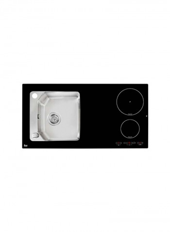 Compact Lux 1B 1D 2I Inset Stainless Steel And Glass Sink With One Bowl And Two Induction Hobs (Right Hand) Black Glass 1000x520x200mmmm