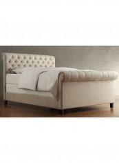 Oxford Rolled Top Tufted Sleigh Bed Frame Without Mattress Beige Super King