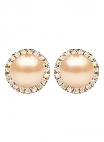 18 Karat Solid Gold 0.20 Carat Genuine Diamonds And 6-7 mm Pearl Earrings