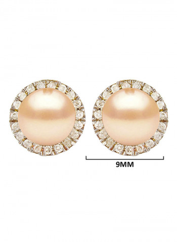 18 Karat Solid Gold 0.20 Carat Genuine Diamonds And 6-7 mm Pearl Earrings