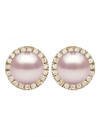 18 Karat Solid Gold 0.20 Carat Genuine Diamonds And 6-7 mm Pearl Earrings