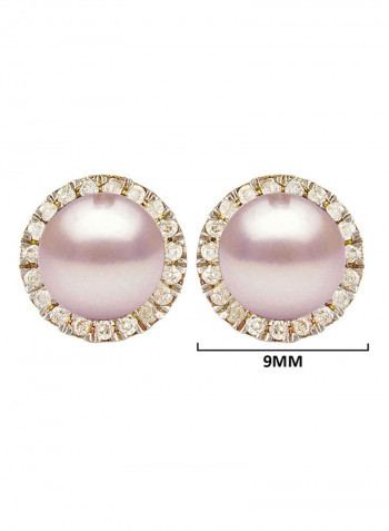 18 Karat Solid Gold 0.20 Carat Genuine Diamonds And 6-7 mm Pearl Earrings