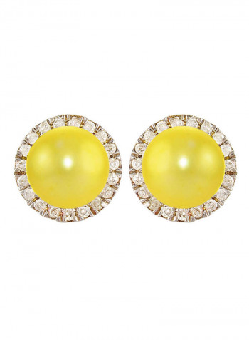 18 Karat Solid Gold 0.20 Carat Genuine Diamonds And 6-7 mm Pearl Earrings