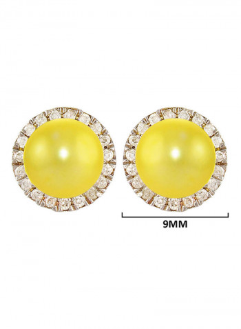 18 Karat Solid Gold 0.20 Carat Genuine Diamonds And 6-7 mm Pearl Earrings