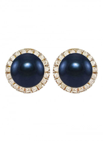 18 Karat Solid Gold 0.20 Carat Genuine Diamonds And 6-7 mm Pearl Earrings