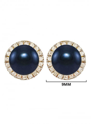 18 Karat Solid Gold 0.20 Carat Genuine Diamonds And 6-7 mm Pearl Earrings