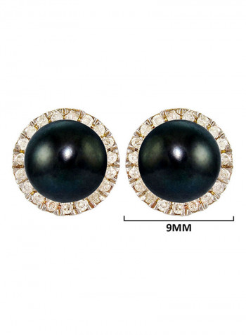 18 Karat Solid Gold 0.20 Carat Genuine Diamonds And 6-7 mm Pearl Earrings